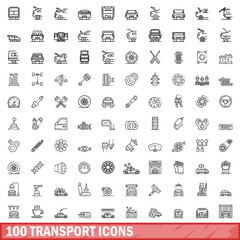 Wall Mural - 100 transport icons set. Outline illustration of 100 transport icons vector set isolated on white background