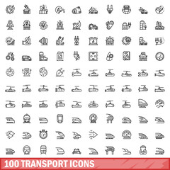 Poster - 100 transport icons set. Outline illustration of 100 transport icons vector set isolated on white background