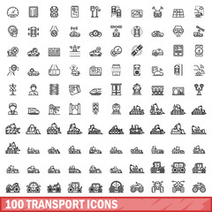 Poster - 100 transport icons set. Outline illustration of 100 transport icons vector set isolated on white background