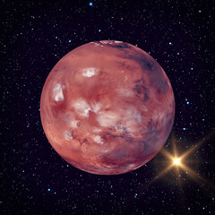 Wall Mural - mars and solar flare. the elements of this image furnished by nasa.