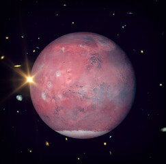 Wall Mural - mars and solar flare. the elements of this image furnished by nasa.