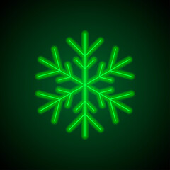 Wall Mural - Snowflake simple icon. Flat desing. Green neon on black background with green light.ai