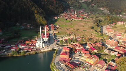 Wall Mural - Aerial view of the Uzungol resort town in Trabzon province, Eastern Turkey.