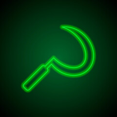 Sickle simple icon. Flat desing. Green neon on black background with green light.ai