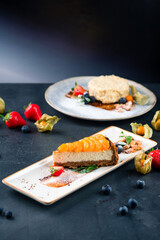 Wall Mural - vegan healthy cheese cake dessert with tangerine