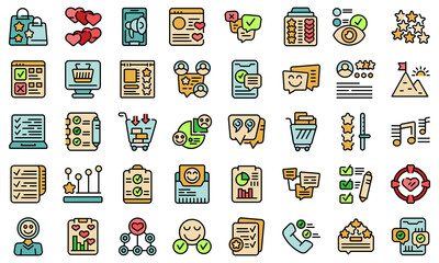 Poster - Emotional marketing icons set outline vector. Customer service. Happy feedback