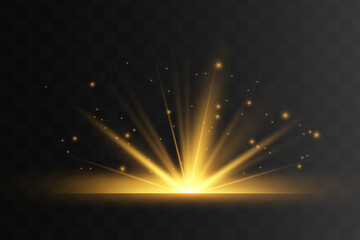 Glowing Light Stars with Sparkles. Golden Light effect. Vector illustration