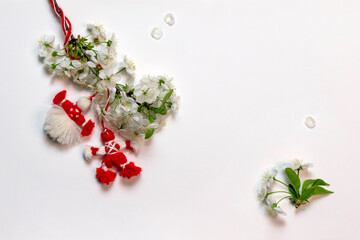 Wall Mural - Martisor and cherry blossoms.Symbol of Spring.March 1 Tradition.Copy space