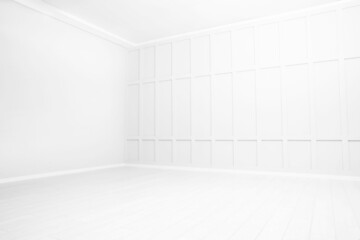 Sticker - Empty spacious room with white wooden floor and walls