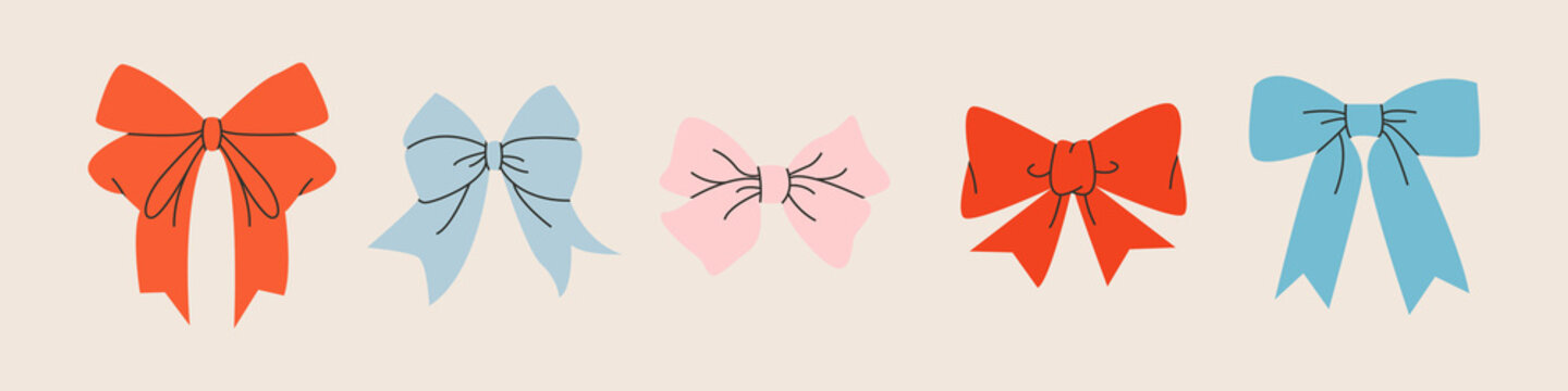 festive gift bows and ribbons in cartoon style. simple decorative bow for hair flat vector illustrat