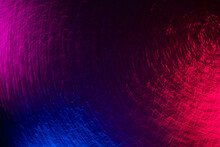 Blur Neon Glow. Colorful Background. Party Illumination. Defocused Fluorescent Blue Pink Purple Light Wavy Lines Texture Vibration On Dark Black Abstract Overlay.