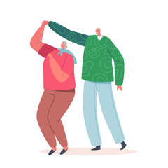 Wall Mural - Happy Elderly Male Female Characters Dance Together. Loving Aged Couple Romantic Relations. Senior Man and Woman Moving