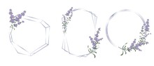 Vector Floral Set. Different Polygonal And Round Frames, Lavender Flowers.