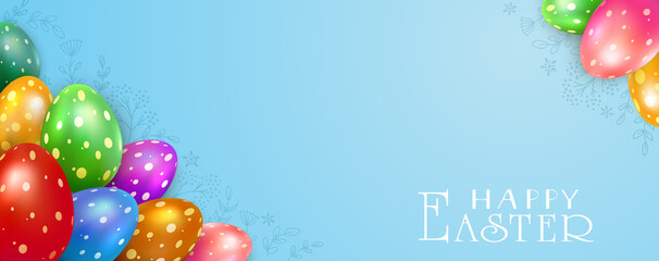 Wall Mural - Easter Eggs and Floral Elements on Blue Banner