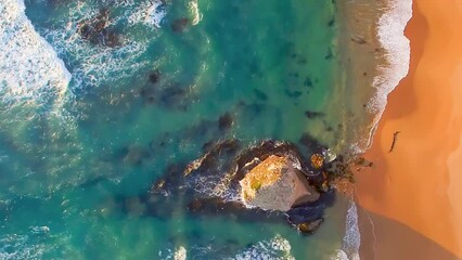 Poster - Downward aerial view of Twelve Apostles at sunset. Giant rocks above the sea at dusk, Australia