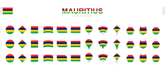 Poster - Large collection of Mauritius flags of various shapes and effects.