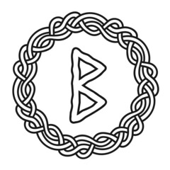 Wall Mural - Rune Berkana in a circle - an ancient Scandinavian symbol or sign, amulet. Viking writing. Hand drawn outline vector illustration for websites, games, engraving and print.