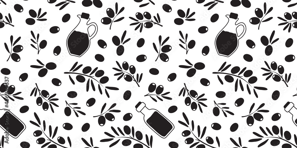 Olive seamless pattern vector hand drawn, mediterranean background ...