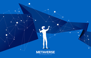 Silhouette businessman wear VR glasses in metaverse. Concept of digital virtual reality technology and AR .