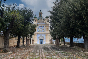 Canvas Print - Sanctuary of Madonna of the Coast (1630), protector of the seafarers, erected on the highest point of the coastal city, Sanremo, Imperia, Liguria, Italy