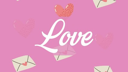 Wall Mural - love word with hearts and envelopes animation