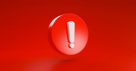 Poster - Red Warning alert risk danger sign icon symbol illustration isolated on Red background 3D rendering