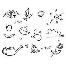 Hand Drawn Doodle Spring Collection Icon Illustration Vector
