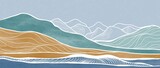 Fototapeta Boho - Mid century modern mountain art print. Abstract contemporary aesthetic backgrounds landscapes. illustration of mountain, sea, sky and sun