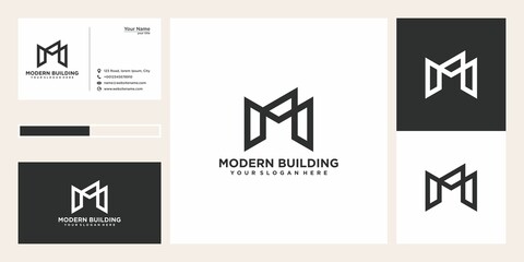 letter m with building logo design