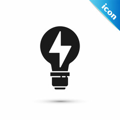 Sticker - Grey Light bulb with lightning symbol icon isolated on white background. Light lamp sign. Idea symbol. Vector