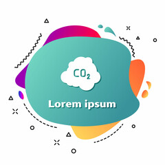 Sticker - White CO2 emissions in cloud icon isolated on white background. Carbon dioxide formula, smog pollution concept, environment concept. Abstract banner with liquid shapes. Vector