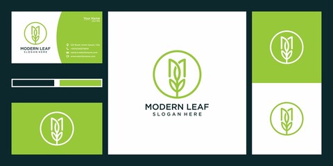 Canvas Print - modern leaf with letter  m logo design template