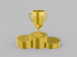 Poster - golden single color cup winner on a pedestal on a gray monochrome background. minimalistic design ob