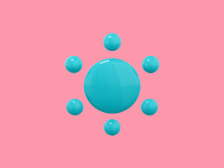 Poster - Blue one color cartoon sun on pink flat background. Minimalistic design object. 3d rendering icon ui ux interface element.