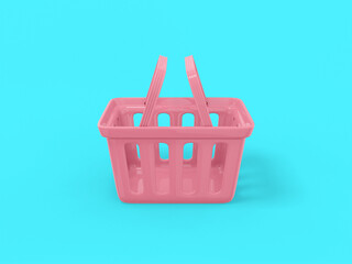 Poster - Pink single color shopping hand cart on a blue monochrome background. Minimalistic design object. 3d rendering icon ui ux interface element.
