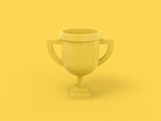 Poster - yellow single color prize cup on yellow monochrome background. minimalistic design object. 3d render
