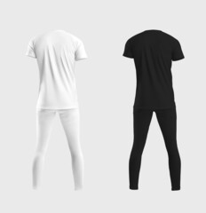 Wall Mural - Mockup of white, black compression underwear, t-shirt, tight pants 3D rendering, sportswear for an active lifestyle, isolated on background.