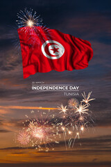 Wall Mural - Holiday fireworks and flag of Tunisia