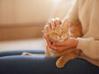© YURII Seleznov - Young asian woman wears warm sweater resting with tabby cat on sofa at home one autumn day. Indoor shot of amazing lady holding ginger pet. Morning sleep time at home. Soft focus.