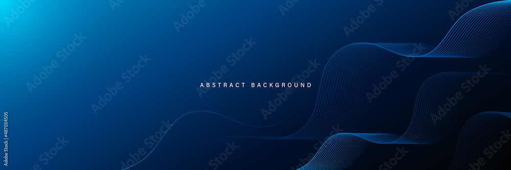 Abstract modern blue gradient background with glowing flow wavy lines ...