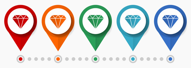 Aufkleber - Diamond, jewel concept vector icon set, flat design brilliant pointers, infographic template easy to edit