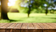 © Piotr Krzeslak - Old empty wooden table - green spring background