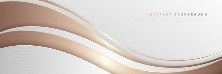 Wall Mural - Abstract white and gold wave layer background with space for your text. Luxury and elegant horizontal template design with line golden elements. Suit for cover, poster, banner, website, brochure