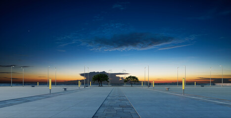 Wall Mural - empty floor with beautiful sunset sky