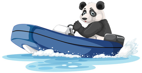 Wall Mural - Panda on a speed boat in cartoon style