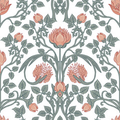 Wall Mural - Floral vintage seamless pattern for retro wallpapers. Enchanted Vintage Flowers. Arts and Crafts movement inspired. Design for wrapping paper, wallpaper, fabrics and fashion clothes.