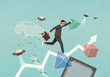 © fStop - Ambitious businessman in VR headset on ascending graph with UFOs, car and geometric shapes