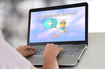 Wall Mural - Online medical support concept on a laptop