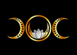 Golden triple moon fertility symbol with moons lotus and vines