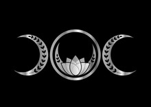 Silver Triple Moon Fertility Symbol With Moons Lotus And Vines
